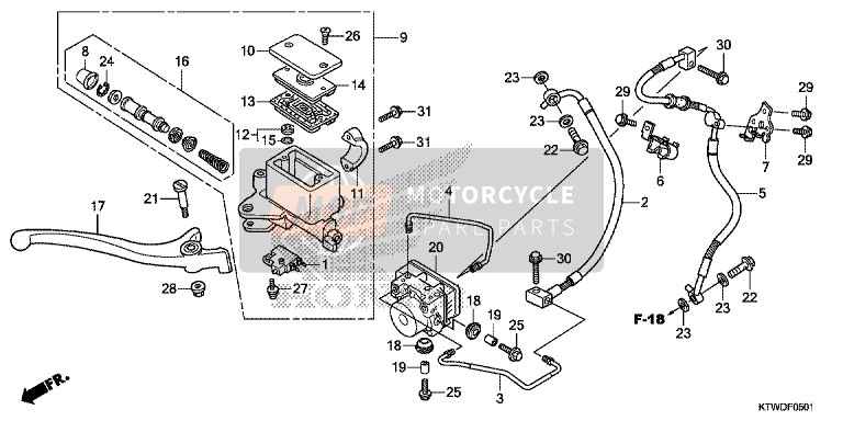 Honda SH300AR 2014 Hoofdremcilinder voor (ABS) voor een 2014 Honda SH300AR